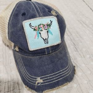 Judith March floral steer patch hat